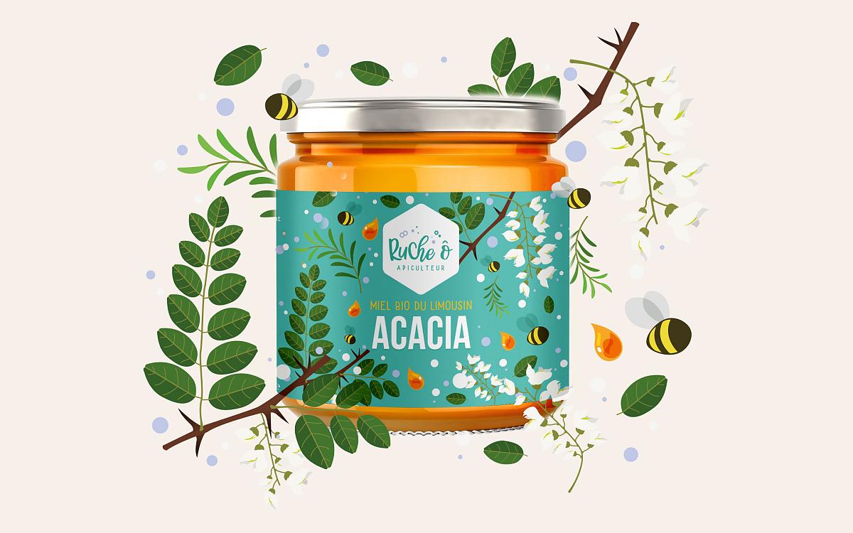 Etiquette et mise en évidence pot de miel bio